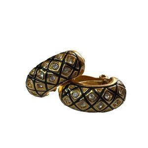 Swarovski Gold Toned & Black Crystal Clip On Earrings